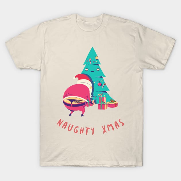 Naughty Xmas Santa T-Shirt by Evlar